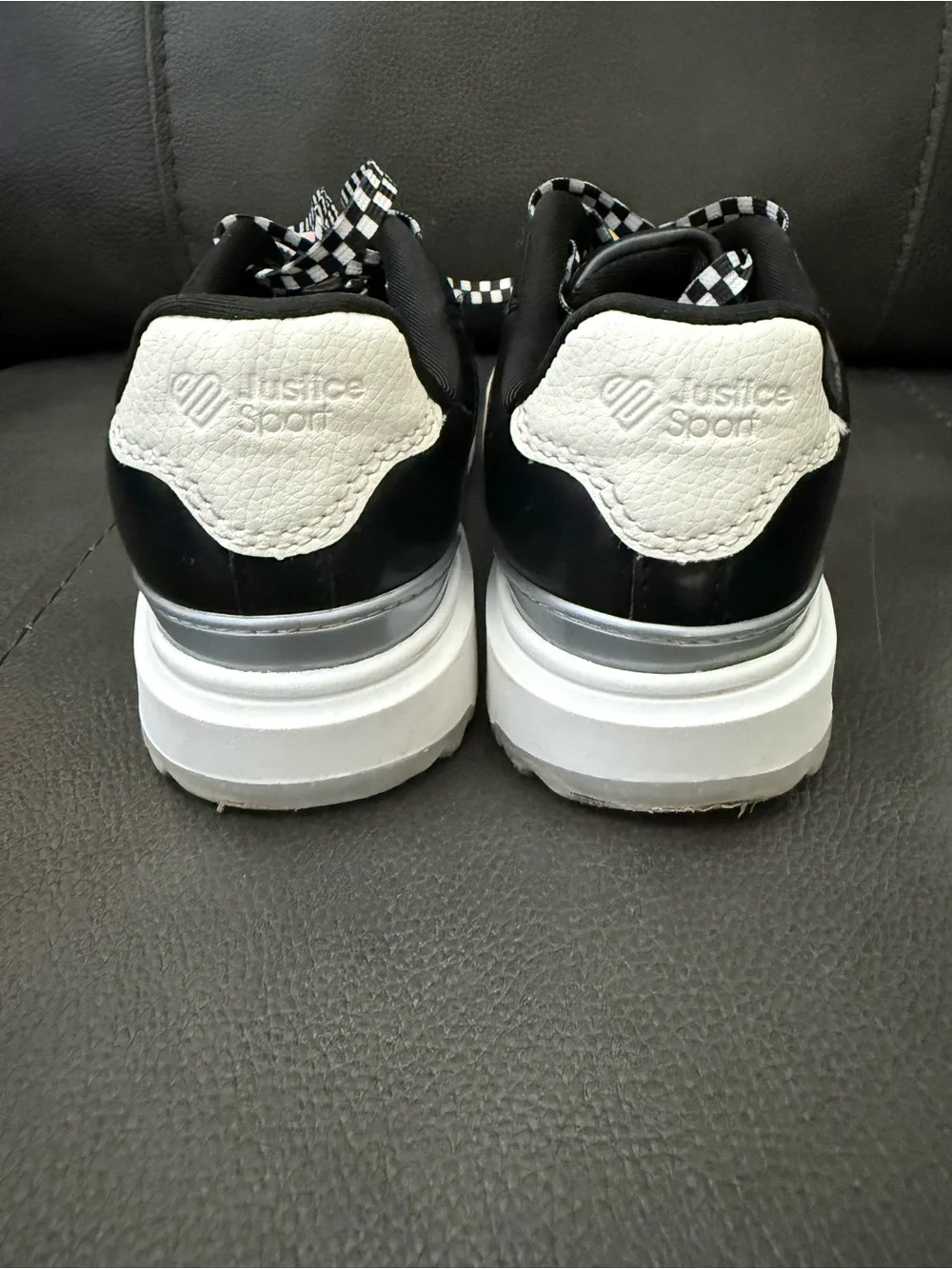 Justice Girls Beaded Low Court Sneakers black upper, white platform Size-1